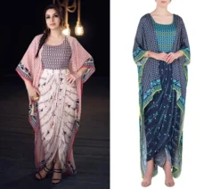 Soup By Sougat Paul Blue Printed Drape Maxi Dress With Asymmetrical Cape -AOZA Wear Style Shop 03 april 02