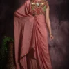 Abstract By Megha Jain Madaan Dusty Pink Flat Chiffon Embroidered Saree Dress
