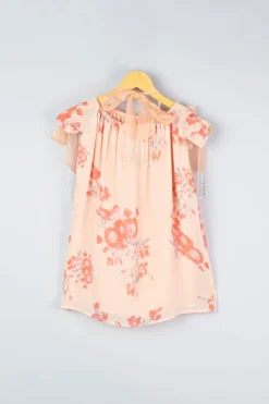 Adah Kidswear Peach Floral Printed Dress For Girls