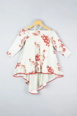 Adah Kidswear Mint Printed High-Low Dress For Girls