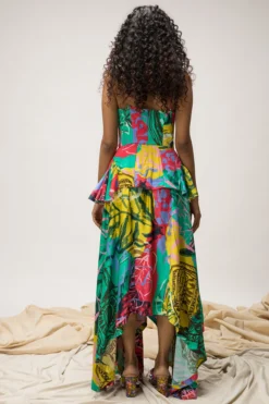 Advait Multi-Colored Slub Satin Peplum Dress -AOZA Wear Style Shop ADVI072301 2