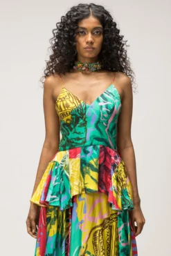 Advait Multi-Colored Slub Satin Peplum Dress -AOZA Wear Style Shop ADVI072301 3