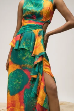 Advait Multi-Colored Bemberg Pashmina Twill Asymmetrical Dress -AOZA Wear Style Shop ADVI072303 3