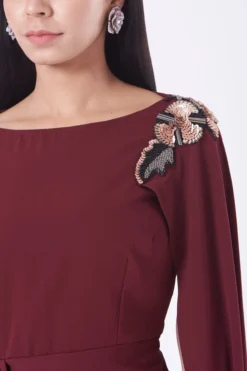 Aakaar Wine Moss Crepe Armour Dress -AOZA Wear Style Shop AKAR0122107 3
