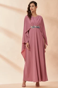 Aakaar Charm Pink Embroidered Draped Dress