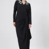 Aakaar Black Moss Crepe Embellished Wrap Dress