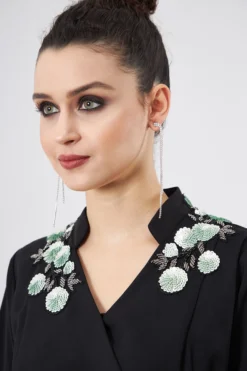 Aakaar Black Moss Crepe Embellished Wrap Dress -AOZA Wear Style Shop AKAR022322 3
