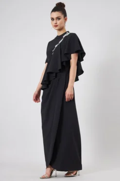 Aakaar Black Moss Crepe Embellished Dress -AOZA Wear Style Shop AKAR022329 3