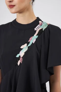 Aakaar Black Moss Crepe Embellished Dress -AOZA Wear Style Shop AKAR022329 4