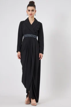 Aakaar Black Moss Crepe Draped Dress