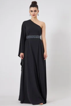 Aakaar Black Moss Crepe One-Shoulder Dress