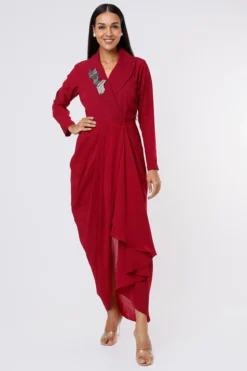Aakaar Maroon Embroidered Dress