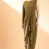 Aakaar Olive Green Silk Crepe Dress