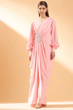 Aakaar Cherry Blossom Pink Moss Crepe Maxi Dress