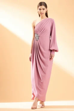 Aakaar Pink Moss Crepe Maxi Dress