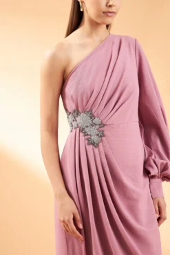 Aakaar Pink Moss Crepe Maxi Dress -AOZA Wear Style Shop AKAR052248 3