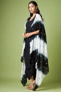 Aakaar Black Moss Crepe Embroidered Jacket Dress -AOZA Wear Style Shop AKAR052324 3