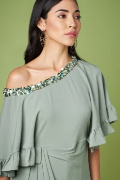 Aakaar Grey Moss Crepe Draped Dress -AOZA Wear Style Shop AKAR052339 4