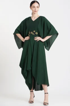 Aakaar Emerald Green Embroidered Maxi Dress