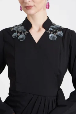 Aakaar Black Crepe Embroidered Dress -AOZA Wear Style Shop AKAR092227 3