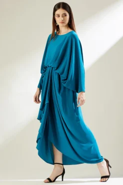 Aakaar Ocean Blue Drape Dress -AOZA Wear Style Shop AKAR102221 4