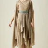 Aakaar Fawn Moss Crepe Draped Dress With Cape