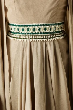 Aakaar Fawn Moss Crepe Draped Dress With Cape -AOZA Wear Style Shop AKAR102226 3