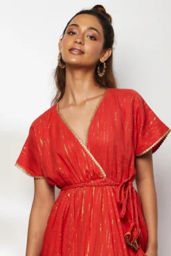 Akashi Crimson Red Cotton Handkerchief Dress -AOZA Wear Style Shop AKAS112107 3