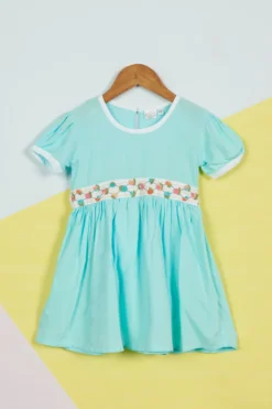 Ambar Blue Embroidered Flared Dress For Girls