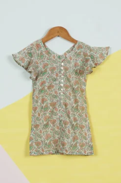 Ambar Multi-Colored Mulmul Printed Dress For Girls