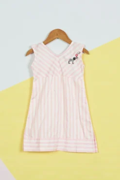 Ambar Pink & White Printed Dress For Girls