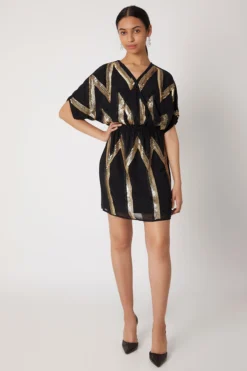 Attic Salt Black Embellished Wrap Style Dress