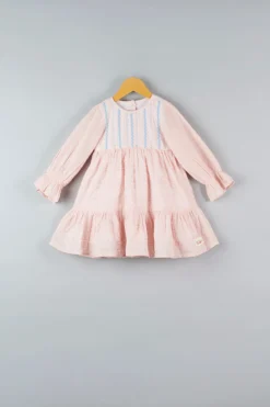 Bagichi Pastel Pink Cotton Embroidered Dress For Girls