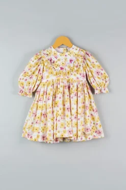 Bagichi Yellow Cotton Silk Dress For Girls