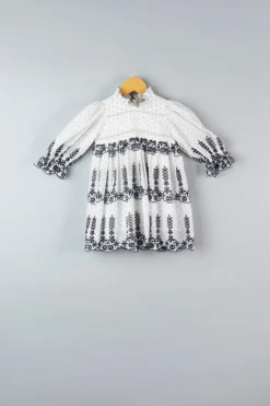 Bagichi White & Black Embroidered Dress For Girls