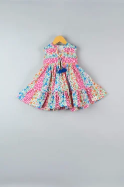 Bagichi Bright Pink Floral Printed Dress For Girls