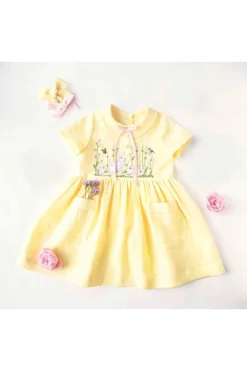 Bagichi Yellow Floral Embroidered Dress For Girls