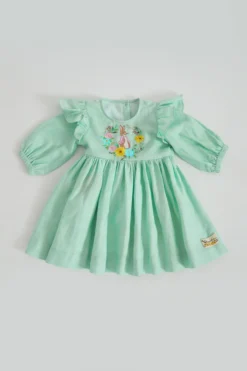 Bagichi Pastel Green Embroidered Dress For Girls