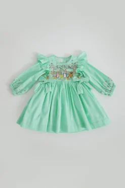 Bagichi Mint Green Embroidered Dress For Girls