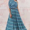 Basanti - Kapde Aur Koffee Blue Chinon Maxi Dress With Belt