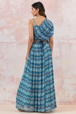 Basanti - Kapde Aur Koffee Blue Chinon Maxi Dress With Belt -AOZA Wear Style Shop BASC032354 2