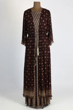 Soup By Sougat Paul Beige Printed Dress With Maroon Jacket
