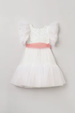 BYB PREMIUM White Cotton Poly Knee-Length Dress For Girls