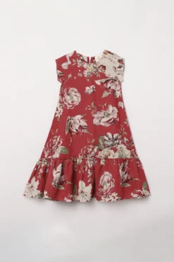 BYB PREMIUM Brick Red Printed Dress For Girls