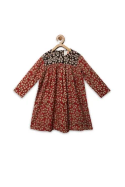 Charkhee Kids Red Printed Floral Dress For Girls