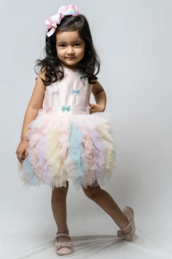 COCO Powder Pink Ruffled Dress For Girls