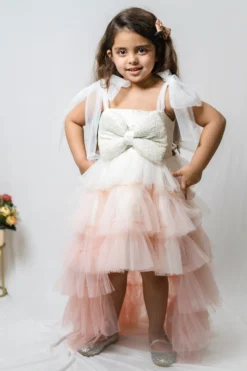 COCO Off-White High-Low Ruffled Dress For Girls