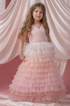 Darleen Kids Couture Pink Net Maxi Dress For Girls -AOZA Wear Style Shop DAR003052216 3