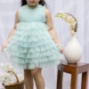 Darleen Kids Couture Ice Blue Net Mini Frilled Dress For Girls