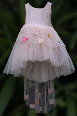 Darleen Kids Couture Peach Pink Net MIni Dress For Girls